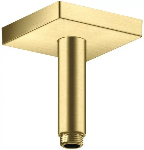 AXOR Deckenanschluss mit quadratischer Abdeckung und zylindrischem Rohr, in gebürstetem Messing-Finish, für die Montage in Badezimmern.